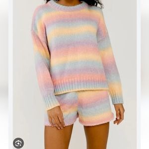 Something Navy Pastel Rainbow Striped Knit Sweater